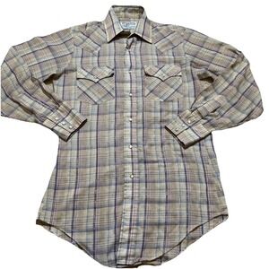 Silver Spur‎ Long Sleeve Shirt Beige Women's Plaid Vintage Button Up Pearl Snap